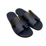 Dép Hermes Nam da Trơn 2 Màu (Bicolor) Xanh Đen