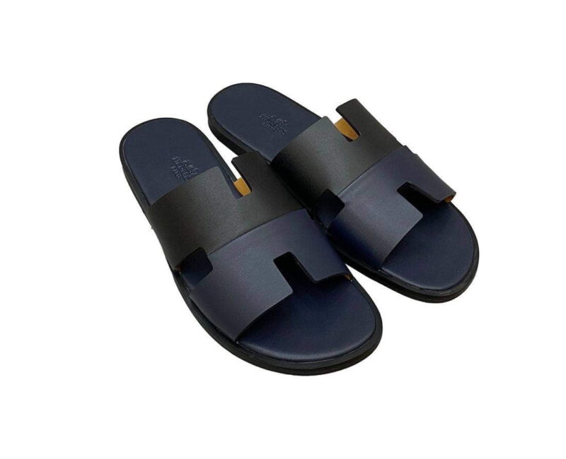 Dép Hermes Nam da Trơn 2 Màu (Bicolor) Xanh Đen