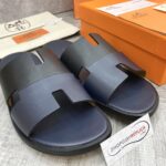 Dép Hermes Nam da Trơn 2 Màu (Bicolor) Xanh Đen