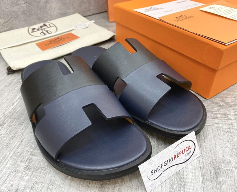 Dép Hermes Nam da Trơn 2 Màu (Bicolor) Xanh Đen