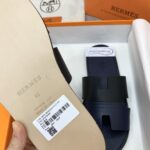 Dép Hermes Nam da Trơn 2 Màu (Bicolor) Xanh Đen