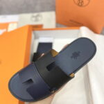 Dép Hermes Nam da Trơn 2 Màu (Bicolor) Xanh Đen