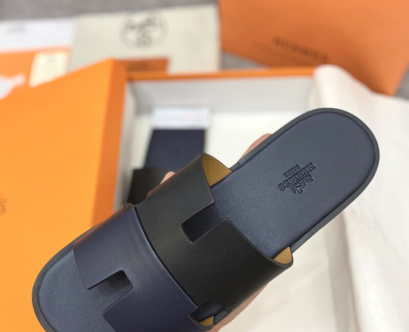 Dép Hermes Nam da Trơn 2 Màu (Bicolor) Xanh Đen