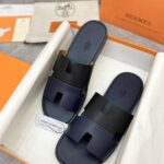 Dép Hermes Nam da Trơn 2 Màu (Bicolor) Xanh Đen