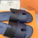 Dép Hermes Nam da Trơn 2 Màu (Bicolor) Xanh Đen