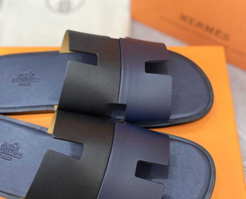 Dép Hermes Nam da Trơn 2 Màu (Bicolor) Xanh Đen