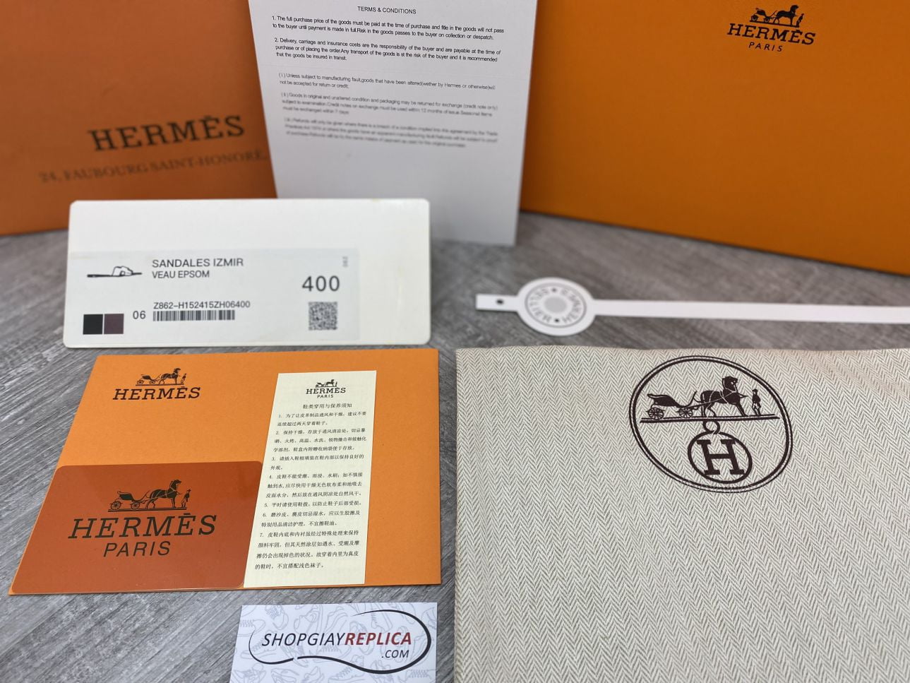 phụ kiện full Dép Hermes Nam da Epsom (Sần) Màu Đen đế Nâu Siêu Cấp