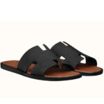 Dép Hermes Nam da Epsom (Sần) Màu Đen đế Nâu