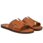 Dép Hermes Izmir Da Epsom (Sần) Màu Nâu Viền Đế Đen