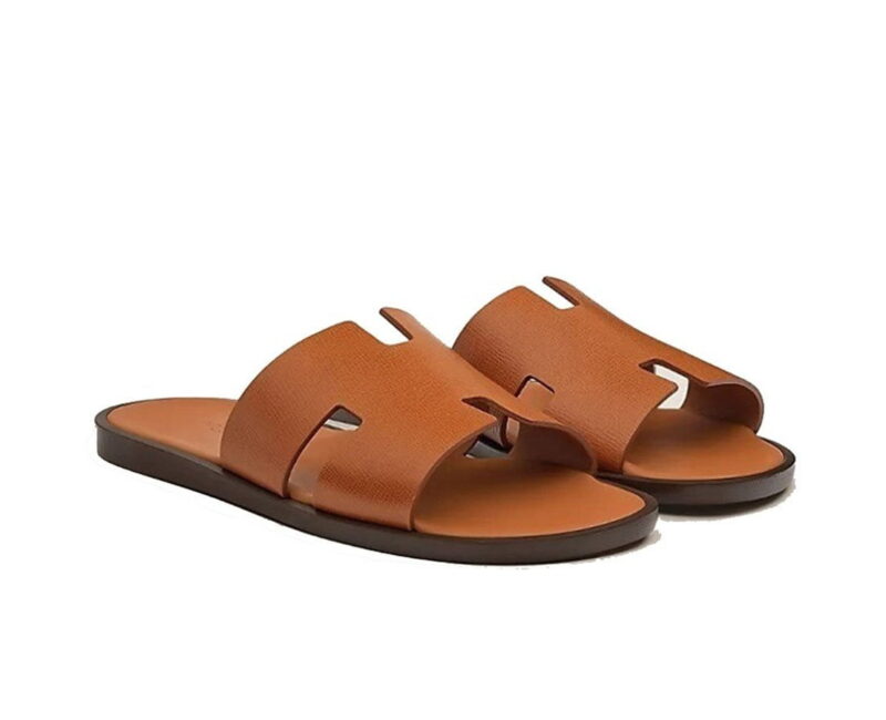 Dép Hermes Izmir Da Epsom (Sần) Màu Nâu Viền Đế Đen