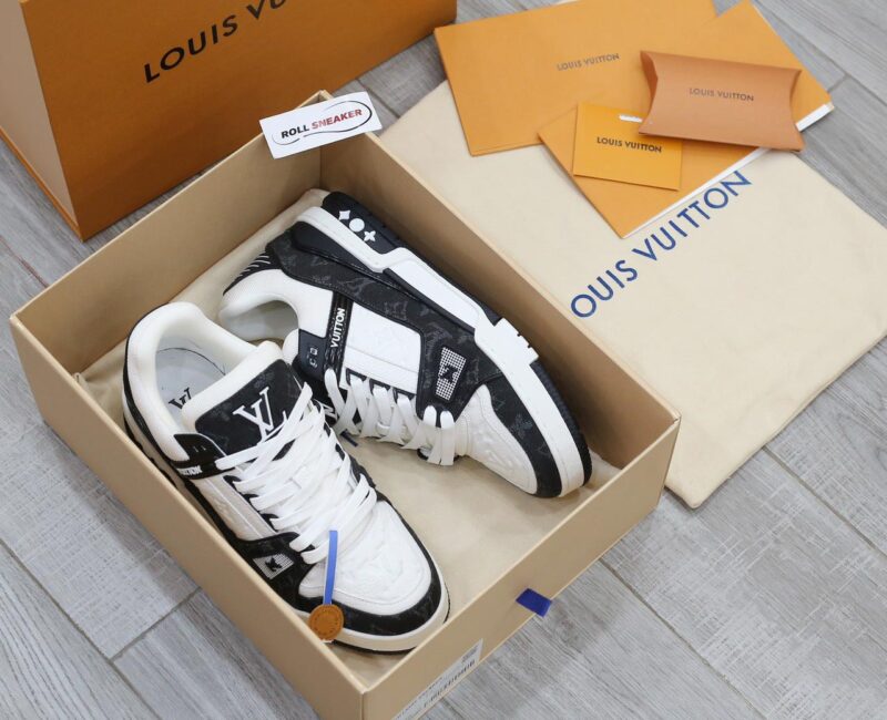 Giày Louis Vuitton LV Trainer Monogram Denim Black Like Auth