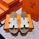 Dép Hermes Izmir da Epsom (Sần) Màu Trắng đế Nâu Like Auth