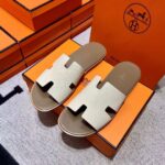 Dép Hermes Izmir da Epsom (Sần) Màu Trắng đế Nâu Like Auth