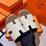 Dép Hermes Izmir da Epsom (Sần) Màu Trắng đế Nâu Like Auth