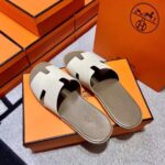 Dép Hermes Izmir da Epsom (Sần) Màu Trắng đế Nâu Like Auth