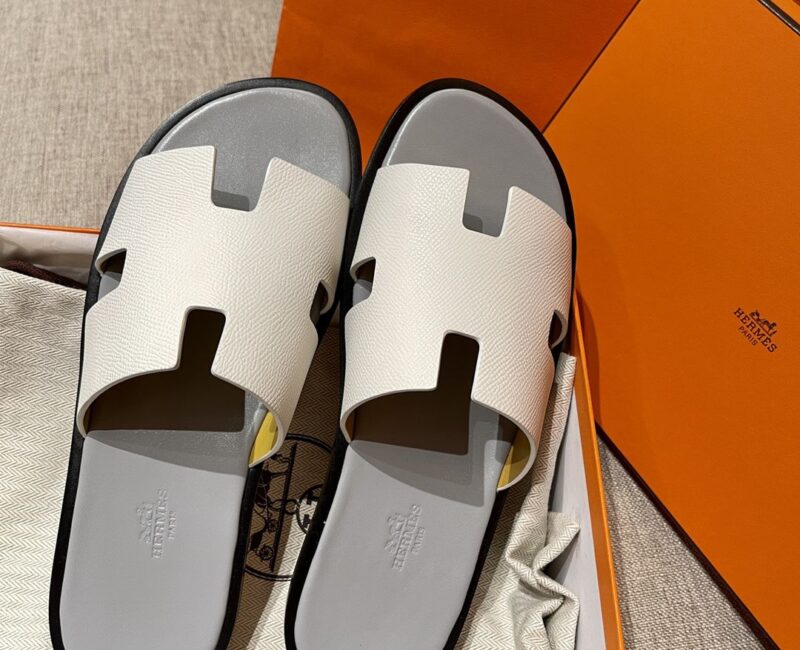 Dép Hermes Izmir da Epsom Trắng Đế Xám