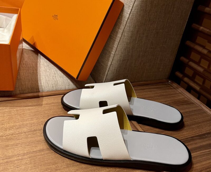 Dép Hermes Izmir da Epsom Trắng Đế Xám