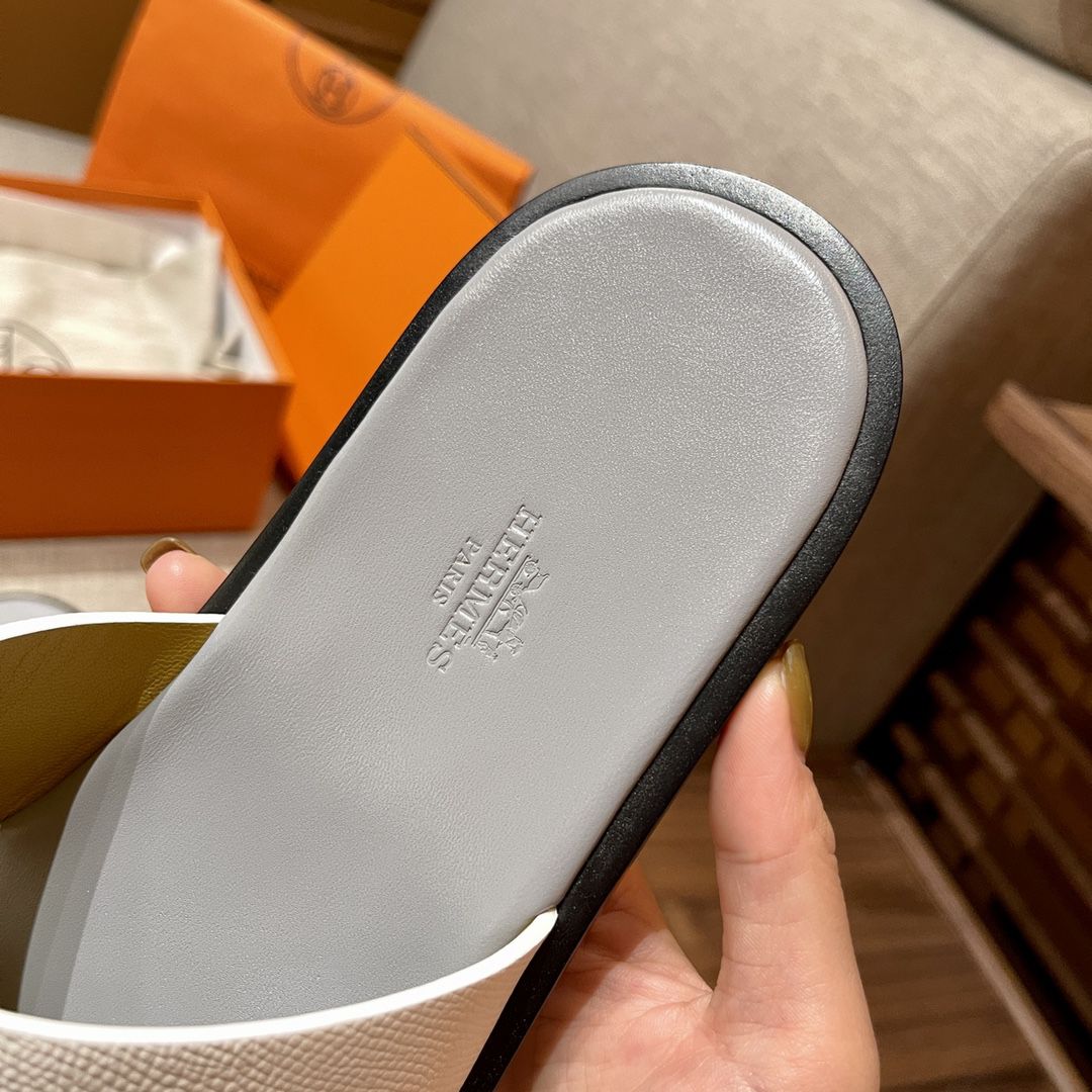 Dép Hermes Izmir da Epsom Trắng Đế Xám like auth