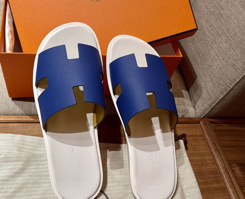 Dép Hermes Izmir da Epsom Màu Xanh Đế Trắng đế gỗ like auth