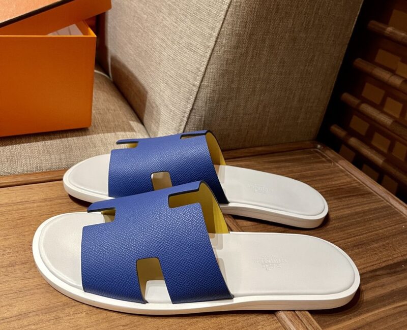 Dép Hermes Izmir da Epsom Màu Xanh Đế Trắng đế gỗ like auth