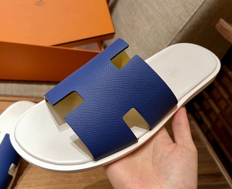 Dép Hermes Izmir da Epsom Màu Xanh Đế Trắng đế gỗ like auth