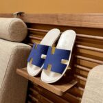 Dép Hermes Izmir da Epsom Màu Xanh Đế Trắng đế gỗ like auth