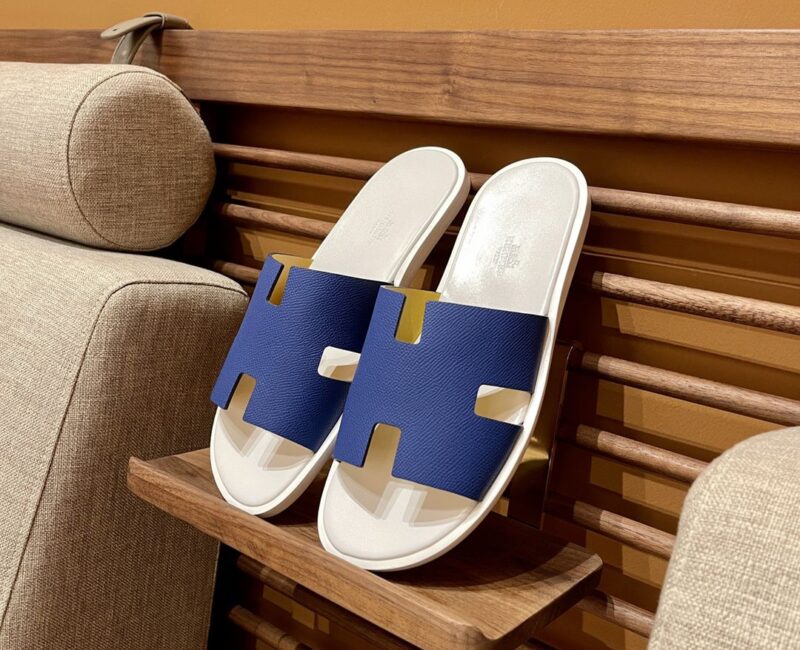 Dép Hermes Izmir da Epsom Màu Xanh Đế Trắng đế gỗ like auth