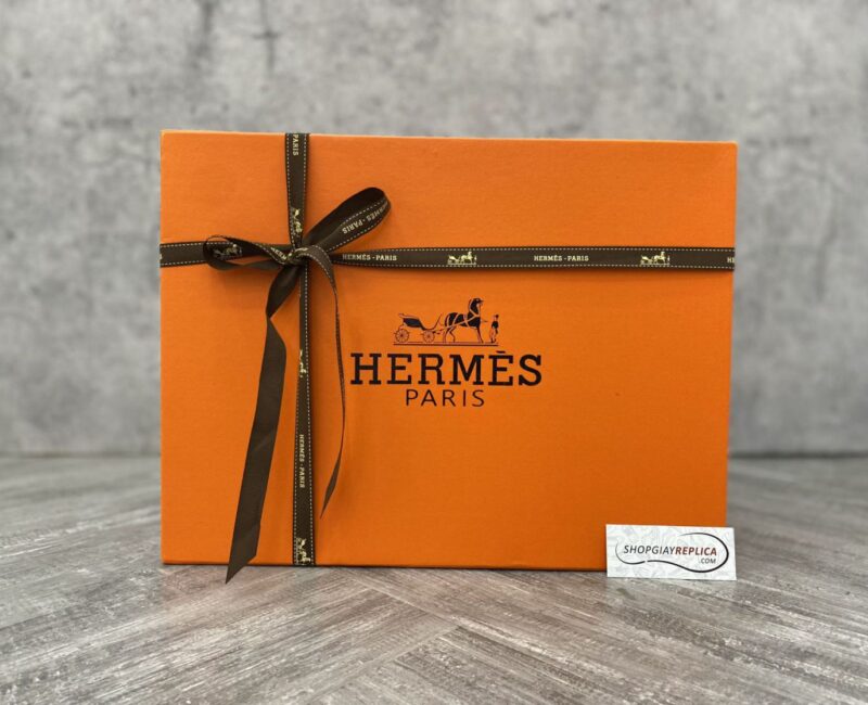 Dép Hermes Nam da Lộn 2 Màu (Bicolor) Xanh Vàng Like Auth Đế Gỗ