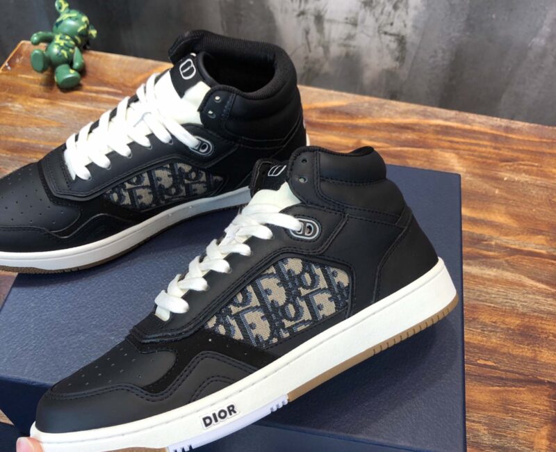 Giày Dior B27 High Black họa tiết vải Dior Oblique Jacquard Like Auth