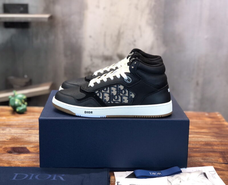 Giày Dior B27 High Black họa tiết vải Dior Oblique Jacquard Like Auth