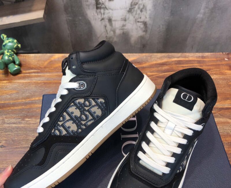 Giày Dior B27 High Black họa tiết vải Dior Oblique Jacquard Like Auth