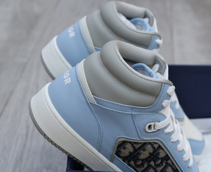 Giày Dior B27 High Light Blue and White Gray họa tiết vải Dior Oblique Jacquard Like Auth