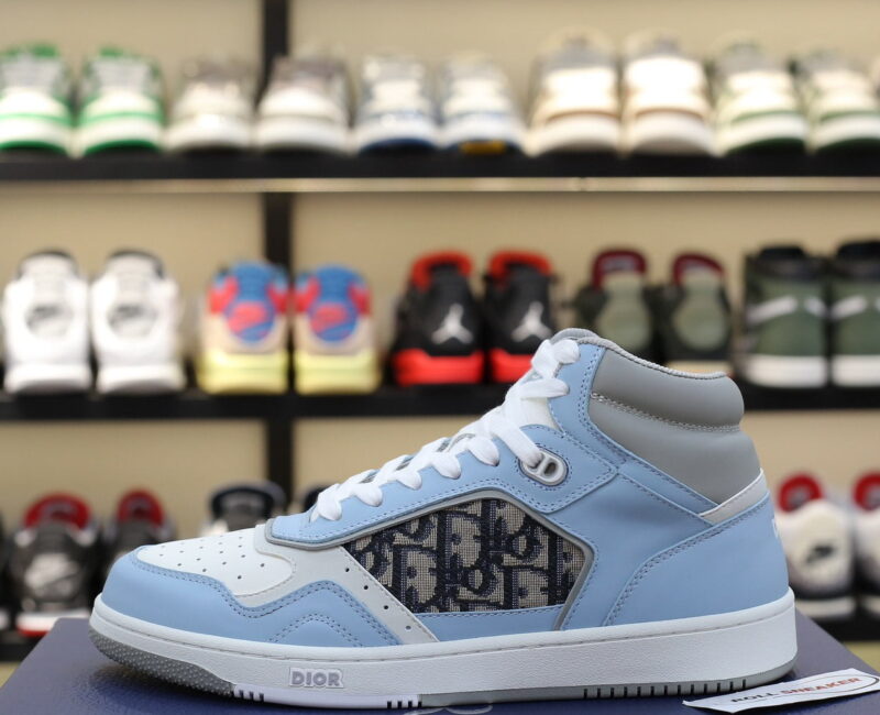 Giày Dior B27 High Light Blue and White Gray họa tiết vải Dior Oblique Jacquard Like Auth