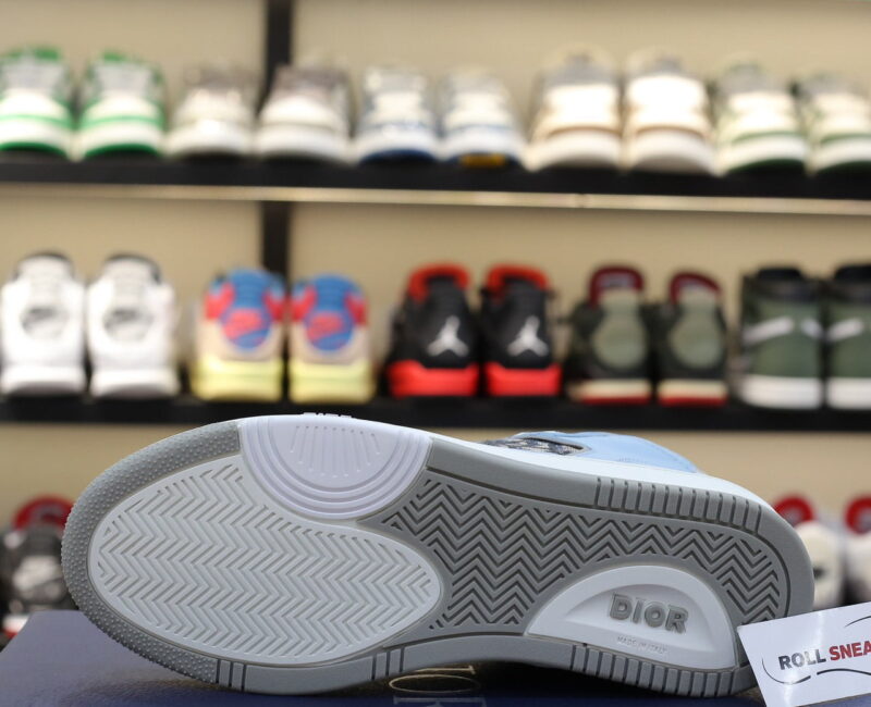 Giày Dior B27 High Light Blue and White Gray họa tiết vải Dior Oblique Jacquard Like Auth