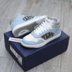 Giày Dior B27 High Light Blue and White Gray họa tiết vải Dior Oblique Jacquard Like Auth