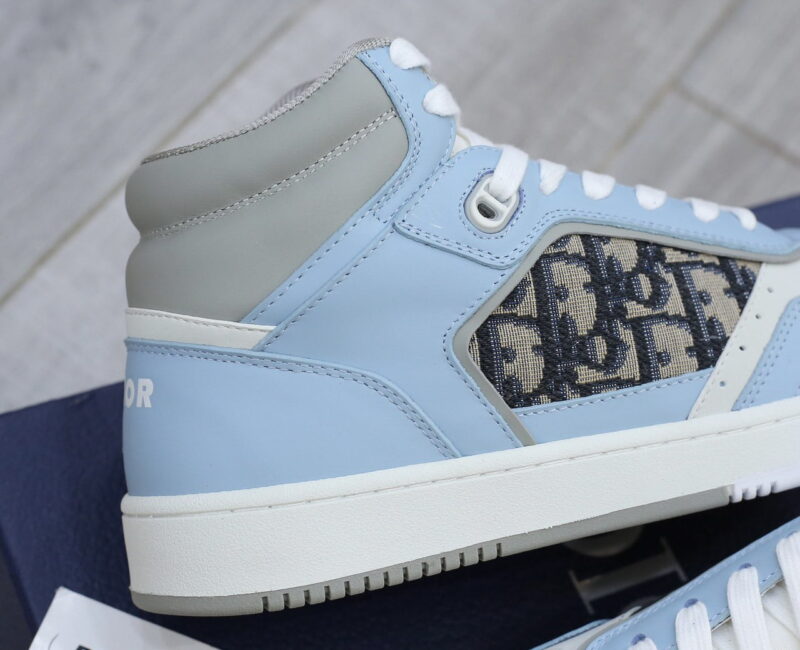 Giày Dior B27 High Light Blue and White Gray họa tiết vải Dior Oblique Jacquard Like Auth