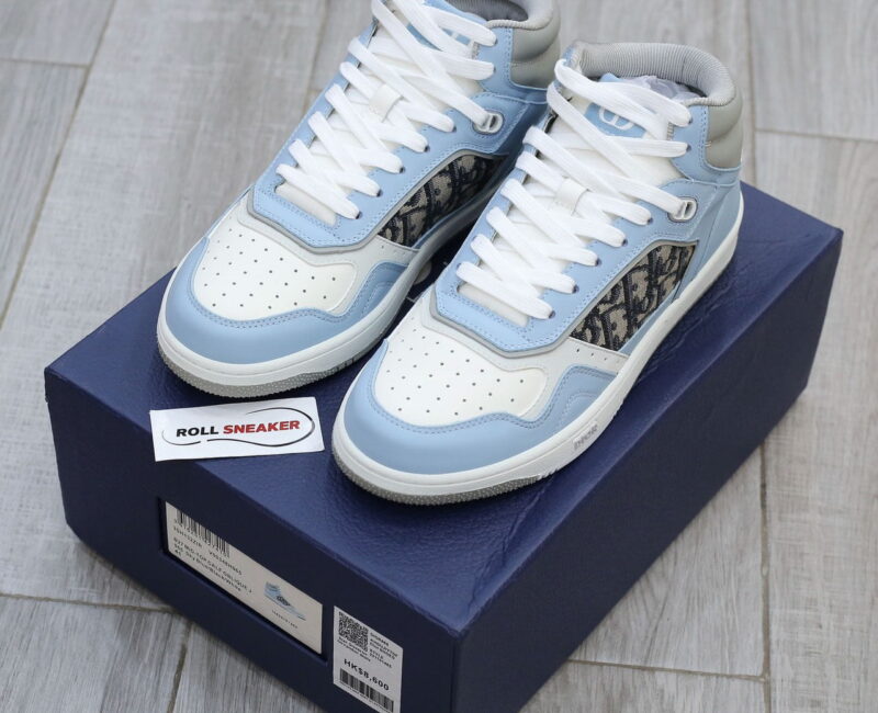 Giày Dior B27 High Light Blue and White Gray họa tiết vải Dior Oblique Jacquard Like Auth
