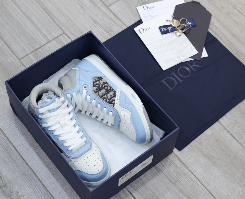 Giày Dior B27 High Light Blue and White Gray họa tiết vải Dior Oblique Jacquard Like Auth