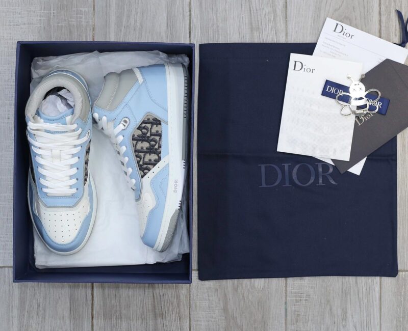 Giày Dior B27 High Light Blue and White Gray họa tiết vải Dior Oblique Jacquard Like Auth
