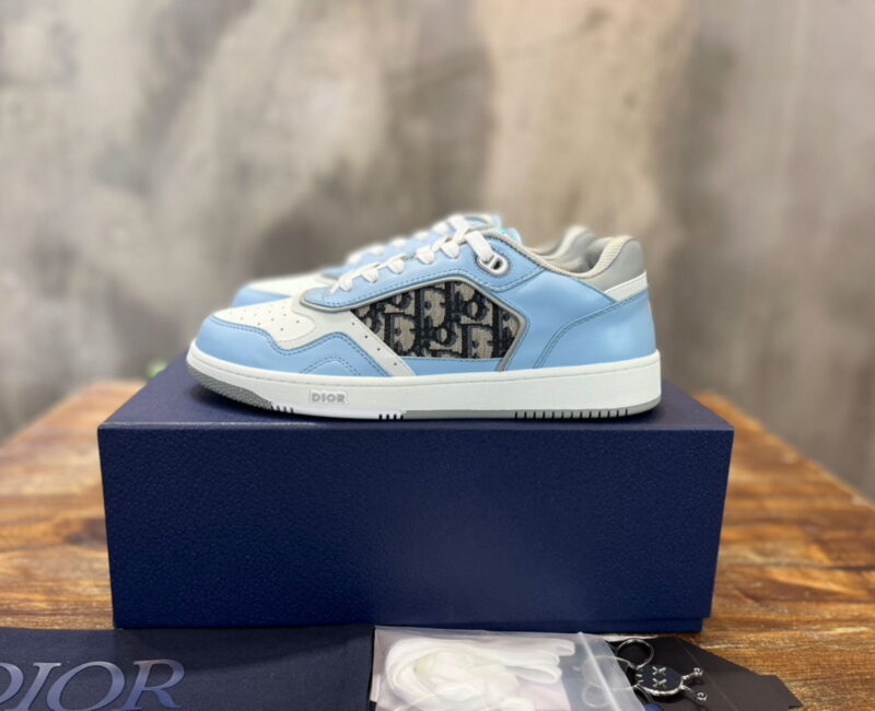 Giày Dior B27 Low Light Blue and White Gray họa tiết vải Dior Oblique Jacquard Like Auth