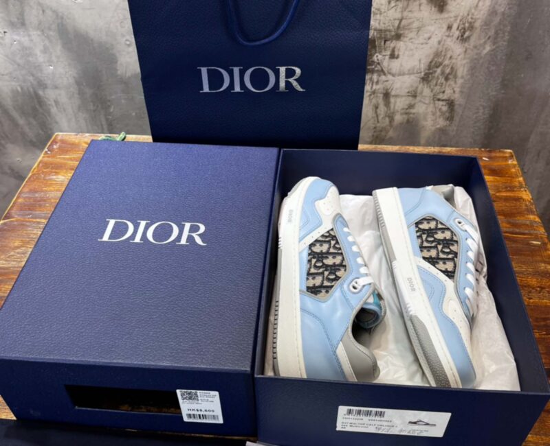Giày Dior B27 Low Light Blue and White Gray họa tiết vải Dior Oblique Jacquard Like Auth