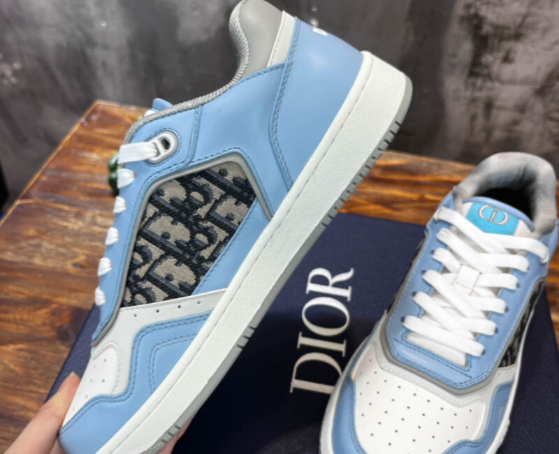 Giày Dior B27 Low Light Blue and White Gray họa tiết vải Dior Oblique Jacquard Like Auth