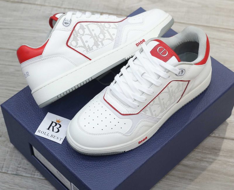 Giày Dior B27 Low White Red họa tiết Dior Oblique Galaxy Like Auth