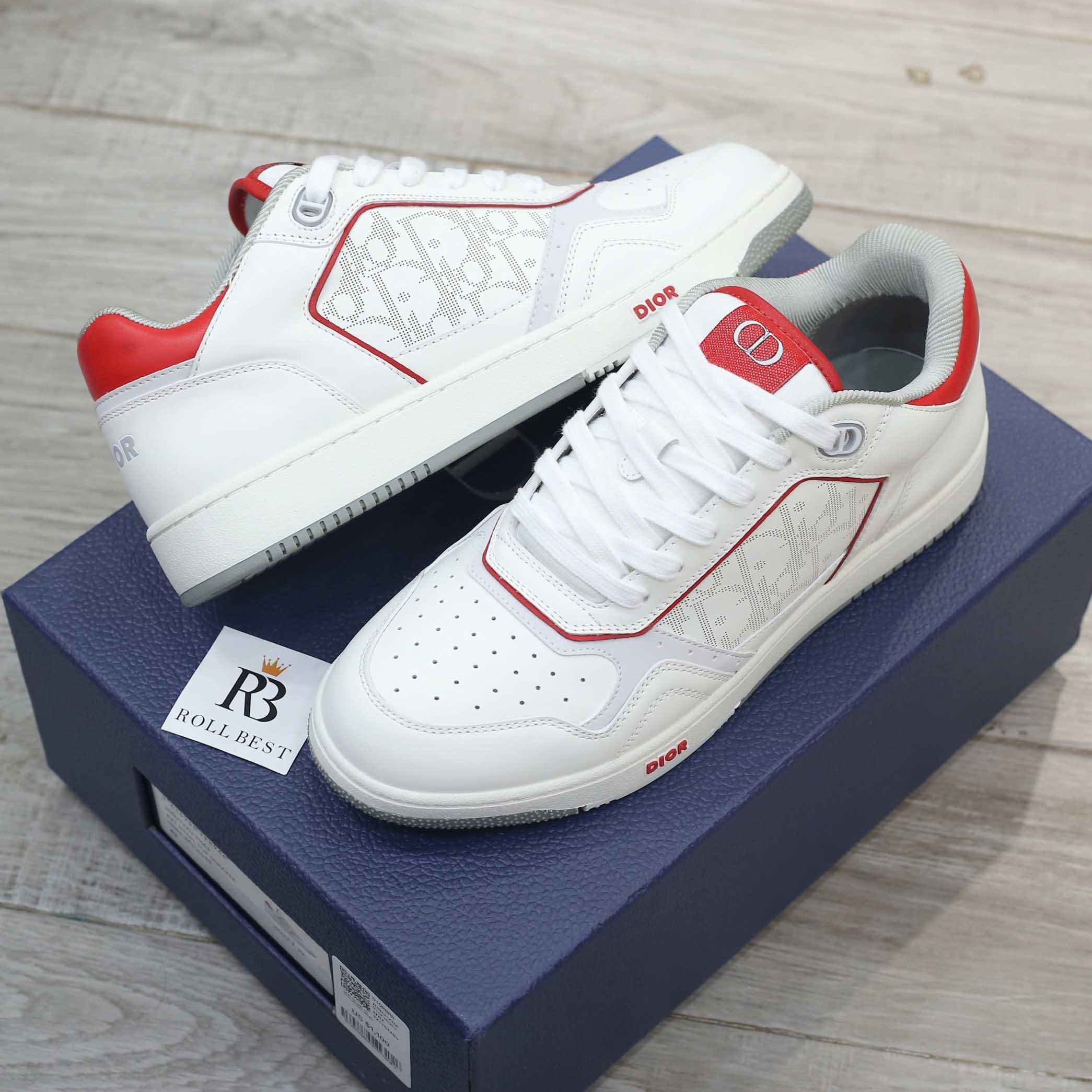 Giày Dior B27 Low White Red họa tiết Dior Oblique Galaxy Like Auth