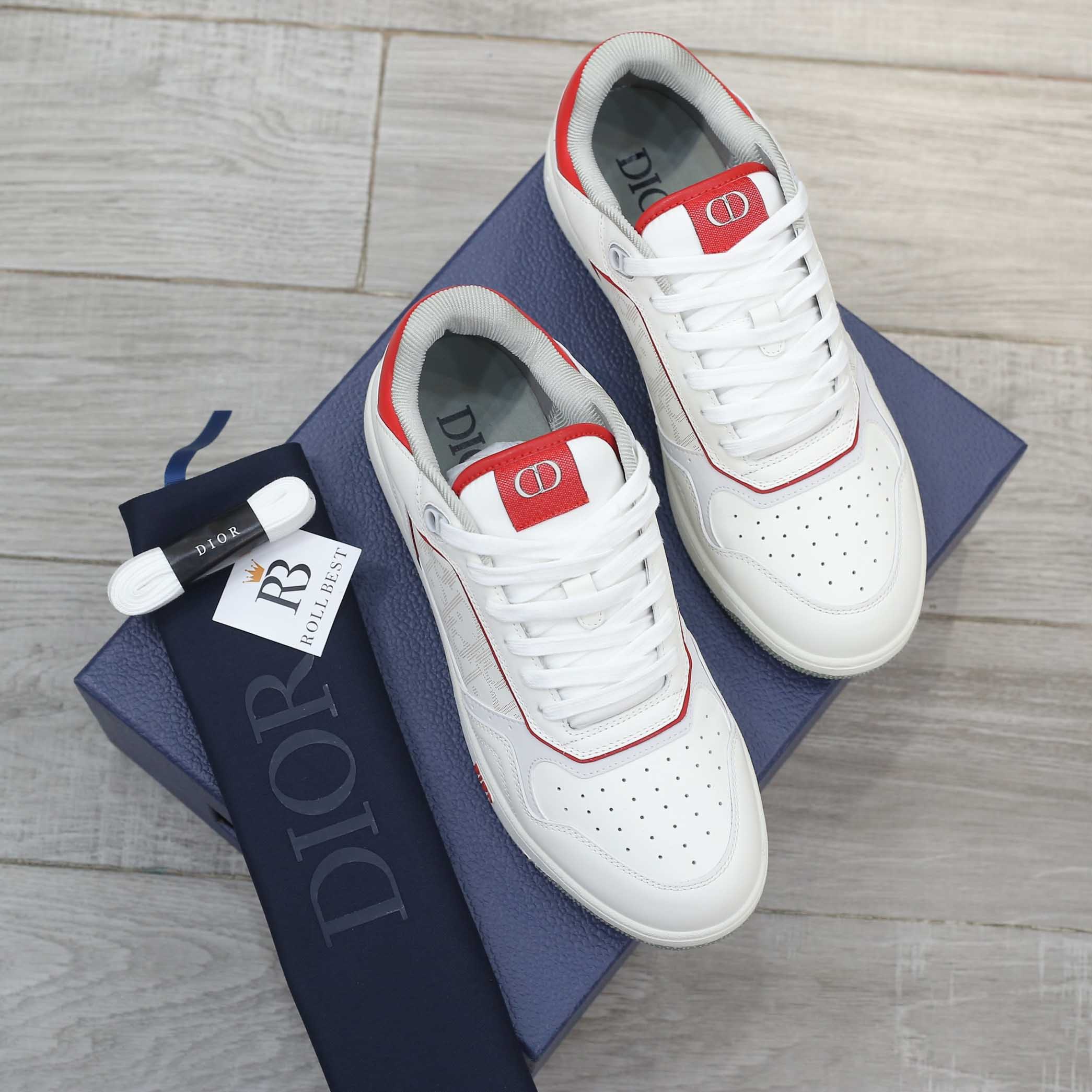 Giày Dior B27 Low White Red họa tiết Dior Oblique Galaxy Like Auth
