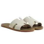 Dép Hermes Izmir da Epsom (Sần) Màu Trắng đế Nâu Like Auth