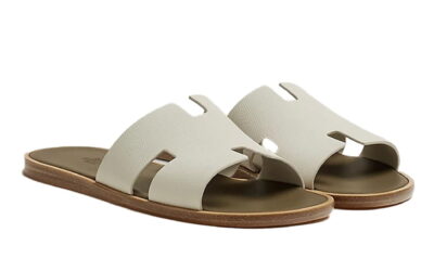 Dép Hermes Izmir da Epsom (Sần) Màu Trắng đế Nâu Like Auth