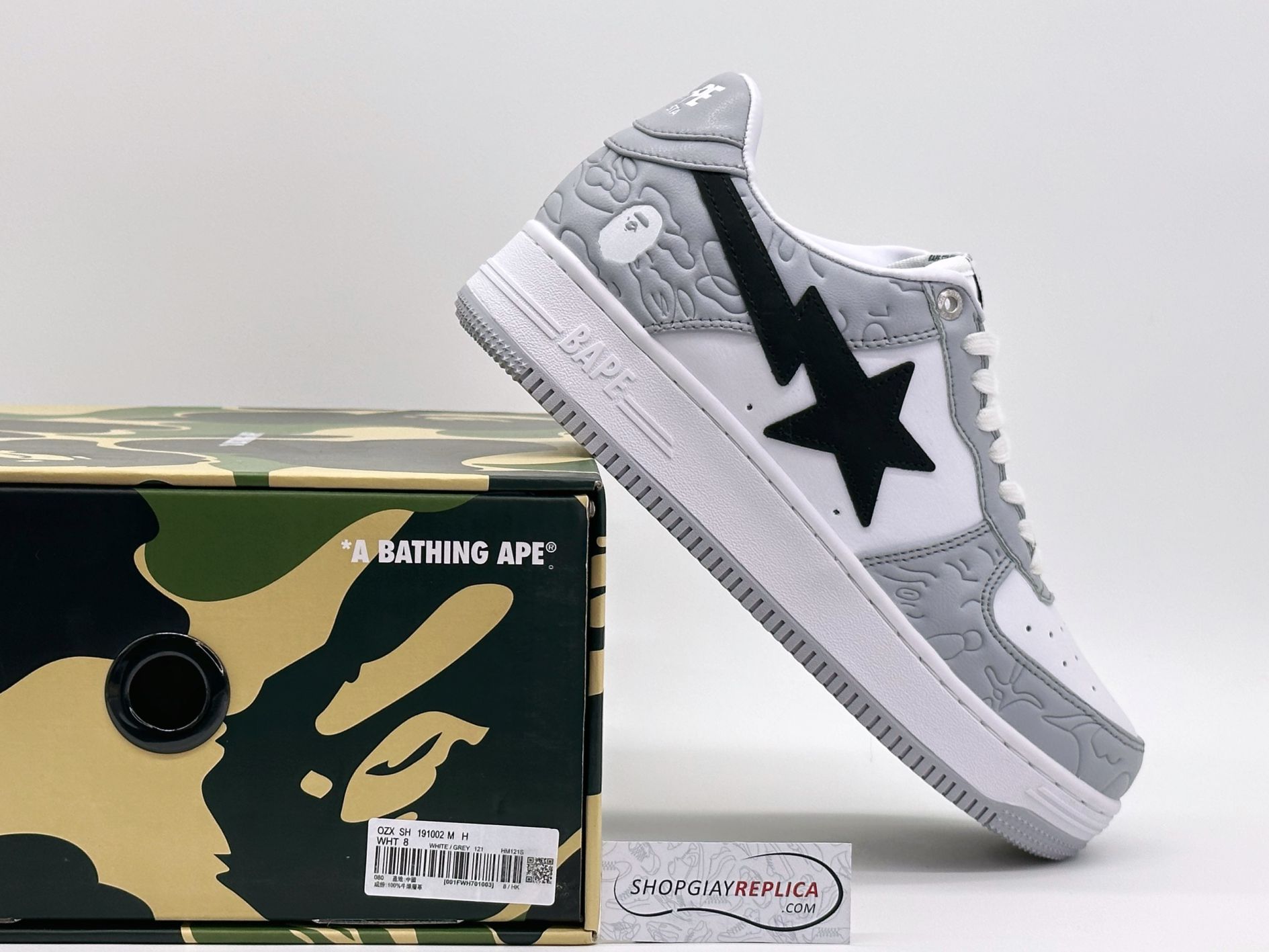 Giày A Bathing Ape Bape Sta Low Grey Black Rep 1:1