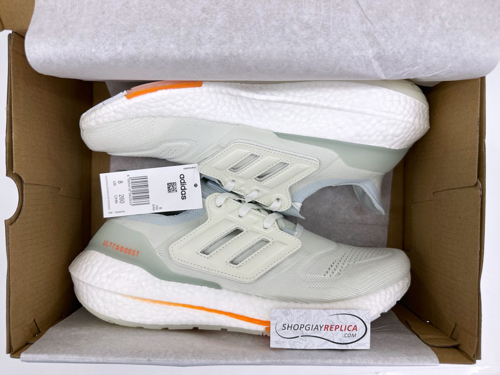 Giày Adidas UltraBoost 22 White Blue Tint Orange Like Auth