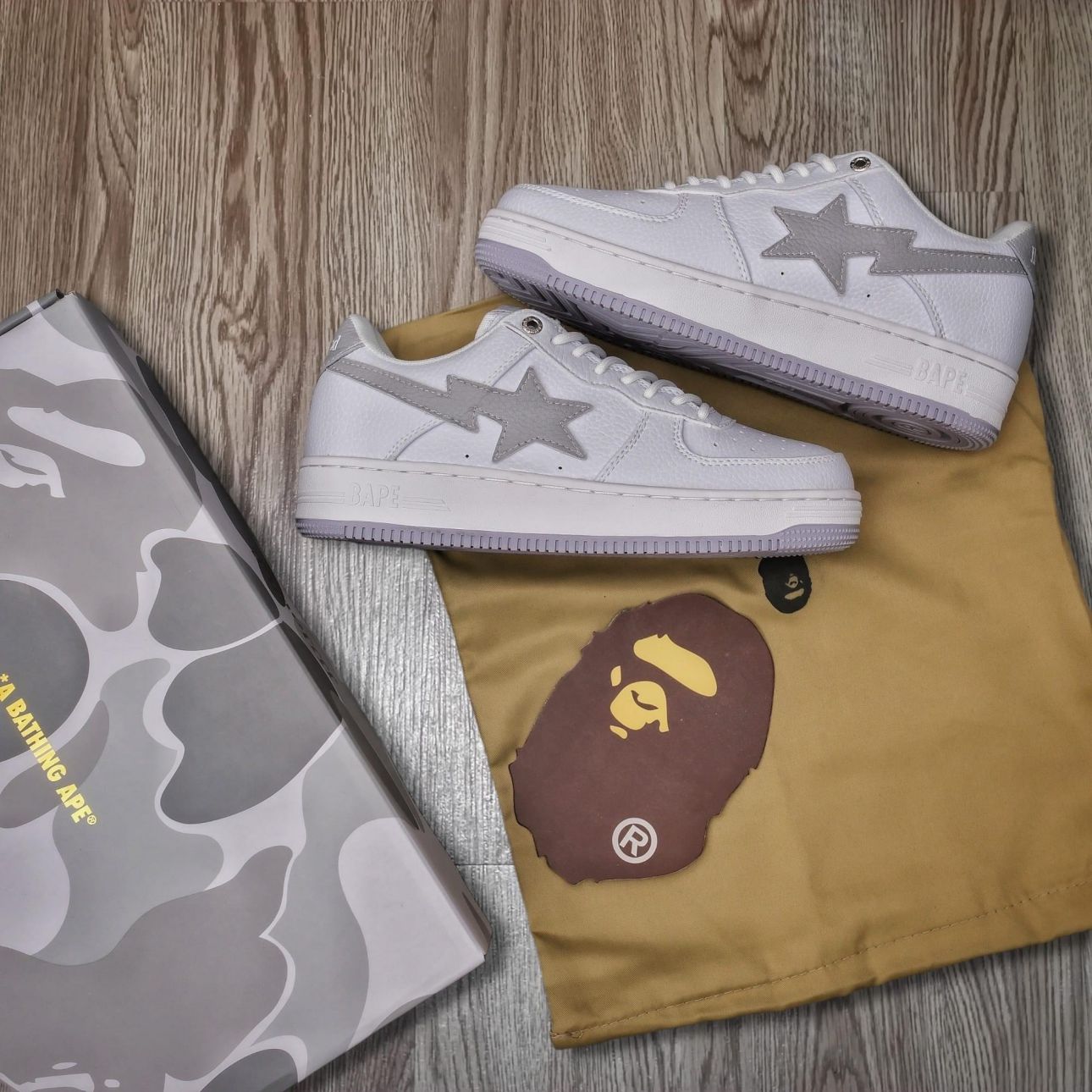 Giày A Bathing Ape Bape Sta X Jjjjound White Grey Like Auth